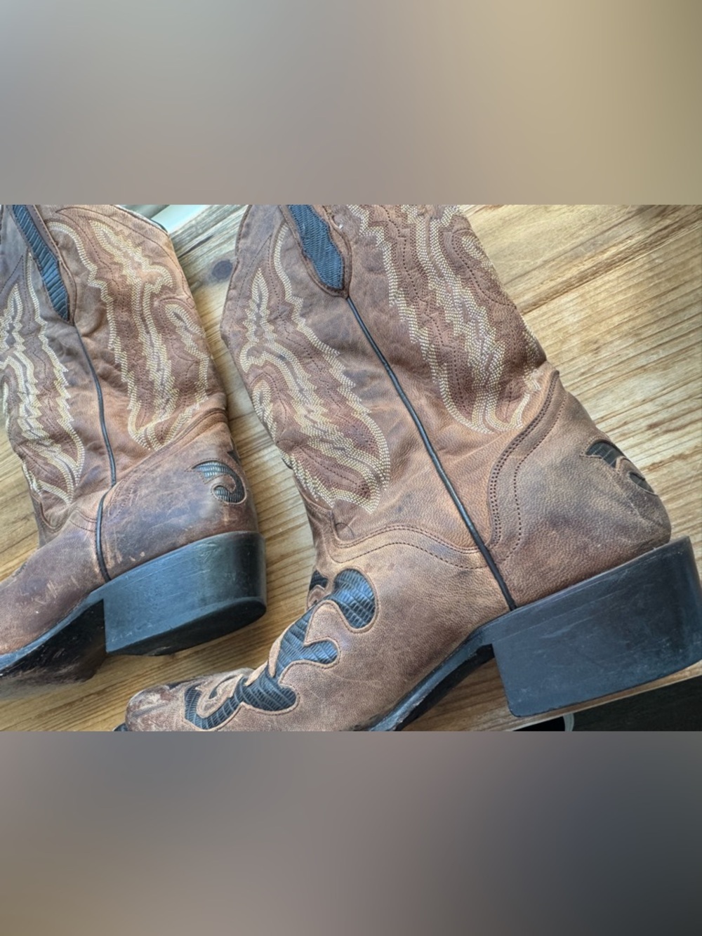 JB Dillon Goatskin Mens Brown Leather Inlaid Cowboy Western Boots 10 EE - Picture 5 of 14